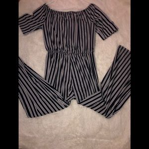 Navy and white striped romper
